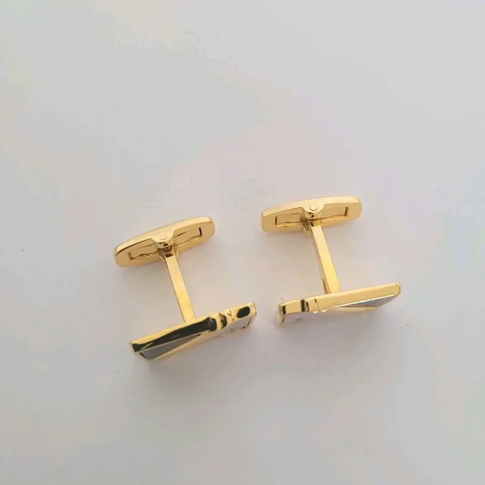 Yves Saint Laurent YSL Gold Pearl Tone Rectangle Cufflinks Designer Retro Whale
